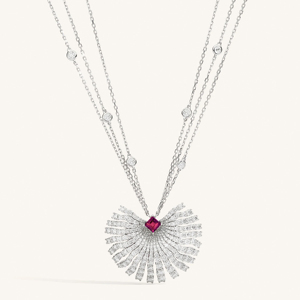 Luxury Women's 925 Silver Rhodium Plated <b>Ruby</b> Pendant <b>Necklace</b> With Diamond Flower Design Snake Chain Party Jewelry - Product Image 1