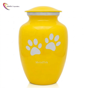 Vibrantes urnas de cremación de aluminio amarillo brillante para cenizas conmemorativas, ligeras, resistentes al óxido, recipientes de recuerdo para perros o gatos queridos. - Product Image 1