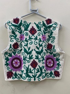 Floral Embroidered Cotton <b>Vest</b> V-Neck Sleeveless Prairie Chic Style Handmade Women's Spring Top <b>Purple</b> Green Design - Product Image 4