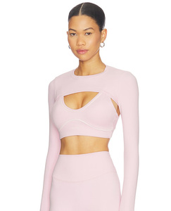 Haut court tricoté extensible pour femme, coupe ajustée, manches longues, ouvert sur le devant, style shrug, idéal pour superposition, en polyester et élasthanne - Product Image 3