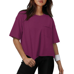 T-shirt court décontracté pour femme en jersey 100 % coton, coupe ajustée, col rond, avec appliques et logo personnalisé – Collection High Street - Product Image 4