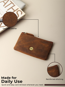 WRIZA Premium Handcrafted Genuine Leather <b>Key</b> Pouch Magnetic Closure Metallic <b>Ring</b> | Stone Logo Slim Keychain Case for <b>Men</b> Women - Product Image 4