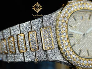 นาฬิกาเพชรหรูสำหรับผู้ชาย Pahal Jewels ตัวเรือนทองคำเหลืองทรงสี่เหลี่ยม 42 มม. ระบบอนาล็อก แสดงวันที่ กลไกควอตซ์ ตัวล็อคแบบผีเสื้อ - Product Image 5