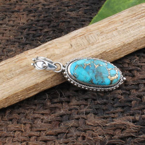 Colgante de Turquesa Azul Natural con Baño de Platino en Plata de Ley 925, Estilo Bohemio Vintage, Gema en Forma de Lágrima, Amuleto de Protección - Product Image 3