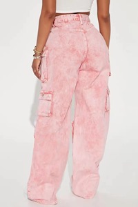 Pantalones Cargo Rosa Tie Dye de Cintura Alta, Pierna Ancha, Corte Holgado, Estilo Streetwear, Jeans de Algodón para Verano - Product Image 6