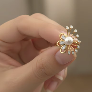 Anillo de Oro con Perlas y Flores Estilo Vintage, Joyería de Diseño, Regalo para Mujer, Ideal para Fiestas - Product Image 6