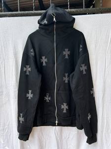 Sweat à capuche zippé Chrome Hearts avec strass, design graphique scintillant, streetwear hip-hop, sweat à capuche avec cristaux - Product Image 5