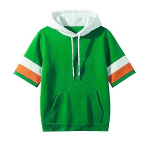 Sudadera con Capucha de Manga Corta para Hombre, Sudadera con Capucha de Bloques de Color con Bolsillo Canguro, Top Informal de Verano - Product Image 3