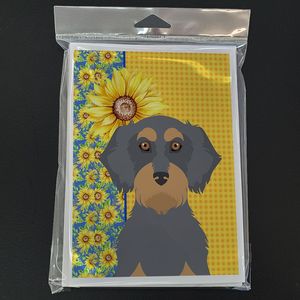 Summer Sunflowers Wirehair Blue Tan Teckel Cartes de vœux Pack 8 Whimsical A7 Size 5x7 Blank Note Cards with Enveloppes - Product Image 3