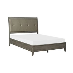 Letto a slitta matrimoniale in ecopelle grigia stile transizionale con testiera capitonné a bottoni - 1 pz - Product Image 2