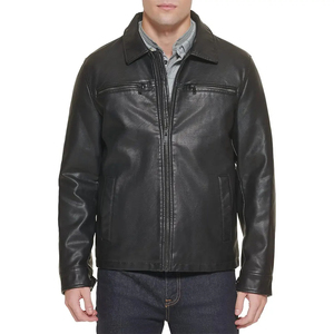 Veste en cuir de moto élégante pour homme, best-seller, manches longues, vêtements en toile tendance avec fermeture éclair, uni teint pour le printemps - Product Image 4