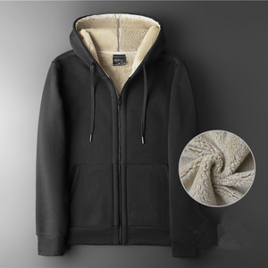 Sweat-shirt en polaire à capuche zippé pour homme, couleur unie, décontracté, chaud pour l'hiver, doublé, coupe classique, noir - Product Image 4