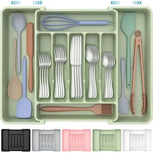 กล่องเก็บช้อนส้อมแบบขยายได้ขนาดใหญ่พิเศษ ปลอดภัยสำหรับอาหาร กล่องจัดระเบียบช้อนส้อมแบบลิ้นชัก กล่องจัดระเบียบอุปกรณ์บนโต๊ะอาหาร - Product Image 4