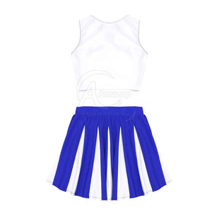 Ensemble d'uniformes de cheerleading de conception professionnelle, fabriqué en usine, jupe rayée blanche et bleue, haut imprimé Cheers, taille adulte - Product Image 4