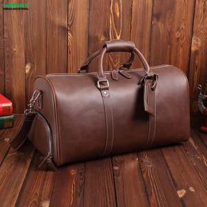 Custom PU Leather Duffle <b>Bag</b> with Shoe Compartment Vintage Weekender <b>Bag</b> for Men Large Capacity Zipper Closure Available Stock - Product Image 1