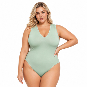 Wholesale V Neck Sleeveless Bodysuit Women's Swim Wear One Piece 100% Polyester Slimming Bodycon Suit Women Beachwear Bodysuits - Product Image 1
