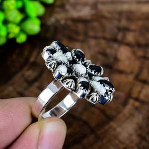White Buffalo Turquoise Cluster <b>Ring</b> Sterling <b>Silver</b> Boho Western <b>Statement</b> Jewelry - Product Image 4