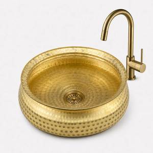 Signature Brass Wash <b>Basin</b> Handmade Premium Bathroom Vessel Sink Decorative <b>Round</b> Countertop Bowl Luxury Interior Design Product - Product Image 1