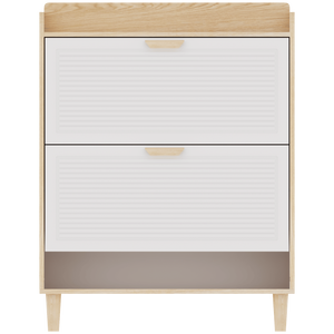 Armadietto per scarpe in legno massello stile nordico 31.5 pollici 2 cassetti indipendenti Organizer con gambe in legno massello bianco scarpiera - Product Image 1