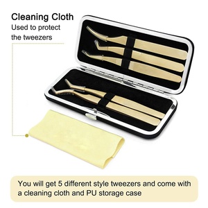 Kit de 5 pinces à cils en acier inoxydable avec logo personnalisé, couleur or, pour extensions de cheveux et cils, outil de beauté durable et réutilisable pour volume - Product Image 6