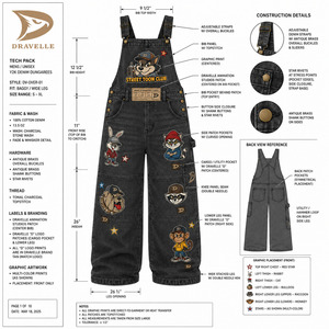Charcoal Washed Cotton Denim Overalls Regular Fit Retro <b>90s</b> Skate Unisex Summer Casual High Waist Customizable 280g Grey - Product Image 6