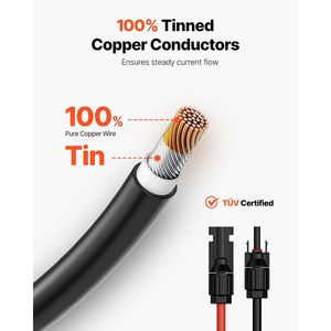 Cavo di prolunga per pannello solare rosso nero da 50 piedi 10AWG connettori maschio femmina 6mm ² cavo fotovoltaico per pannelli solari RV domestici (Set - Product Image 2