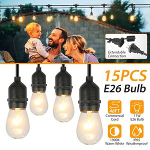 Luci a Corda per Esterni Impermeabili da 48 Piedi, Luci Commerciali per Patio e Giardino, Cavi di Alimentazione e Prolunghe, Lampadine Incluse - Product Image 1