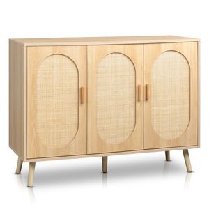 Mobile Moderno a 3 Ante in Rattan per Scarpe con Ripiani Regolabili, Mobiletto in Legno per Soggiorno, Camera da Letto, Corridoio - Product Image 6
