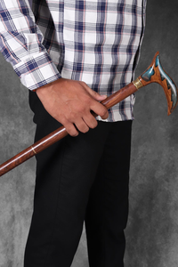 Handcrafted <b>Wooden</b> Walking Cane with Decorative T <b>Handle</b> Brass Detail Vintage Classic Walking Stick Handmade Cane - Product Image 5