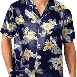 Mens Pajamas Set Silk Satin Sleepwear Short Sleeve Button Down <b>Pjs</b> Set 2 Piece Loungewear with Pockets - Product Image 2