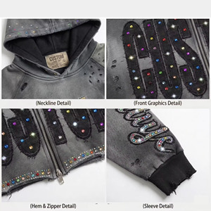 Survêtement personnalisé de qualité supérieure avec impression sérigraphique et broderie en strass effet délavé, style streetwear tendance pour unisexe - Product Image 4