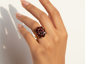 Garnet Cluster Bohemia Flower Design Rose Gold Plated Brass <b>Statement</b> <b>Ring</b> - Product Image 2