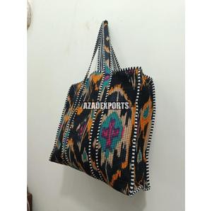 Bolsa de Mano de Algodón Pintada a Mano Estilo Bohemio con Estampado de Tigre en Paneles, Cierre de Cremallera, Gran Capacidad para Compras en Todas las Estaciones - Product Image 3