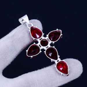 Colgante de cruz de granate rojo, bohemio, de plata de ley 925, joyería hecha a mano, collar de piedra natural para mujer, venta al por mayor - Product Image 3
