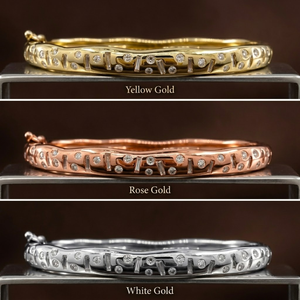 Yellow Gold Diamond Bangle Bracelet Round Brilliant Cut Natural Stones Classic Style Women's Everyday Wear Jewelry - Product Image 4