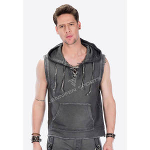 <b>Men</b> Winter Lightweight 250 GSM Plain Dyed <b>Sleeveless</b> <b>Hoodie</b> 100% Cotton Fleece Breathable Quick Dry Boxy Short Wide Version - Product Image 1