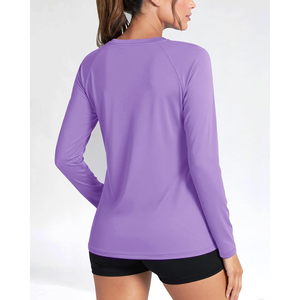 Unisex Purple Long Sleeve Rash Guard Quick Dry Polyester <b>Swim</b> Top with Front Logo UPF50+ Anti-Bacterial Eco-Friendly <b>for</b> Adults - Product Image 2