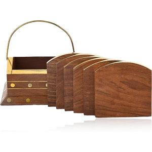 Sous-verres ronds en mosaïque de bois récupéré |   Sets de table rustiques faits à la main |   Décoration intérieure écologique |   Designs classiques en bois de mangue - Product Image 5