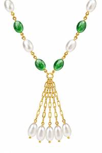 Collier personnalisé plaqué rhodium avec perles ovales vert émeraude et perles de riz, chaîne cascade à pampilles, pour femme, luxe, mariée - Product Image 3