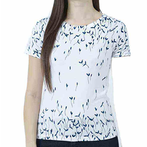 Camiseta de Manga Corta con Estampado Floral Blanco para Mujer, Cuello Redondo, Corte Regular, Tejido de Algodón, Estilo Casual para Primavera/Verano - Product Image 1