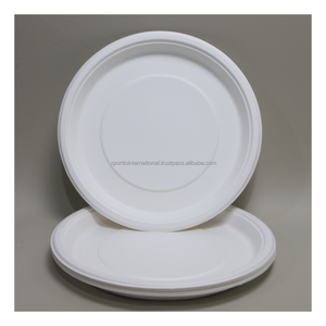 Nouvelles assiettes rondes multi-compartiments en bagasse, couleur blanche, résistantes à l'huile, vaisselle jetable, emballage en vrac pour la restauration à emporter - Product Image 1