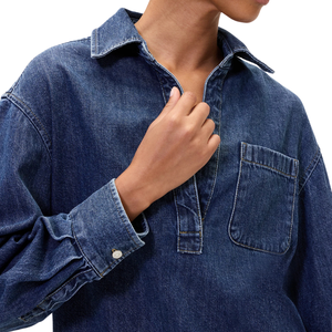 Camisa Casual de Algodón Tejido para Mujer con Cuello Abotonado, Transpirable, Resistente a la Decoloración, con Logotipo Frontal, Corte Holgado para Uso Diario - Product Image 5