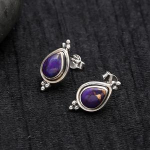 Classic 925 Sterling <b>Silver</b> Purple Copper Turquoise Pear <b>Stud</b> Earrings Engagement Wedding Gift Wholesale Fine <b>Silver</b> Earrings - Product Image 2
