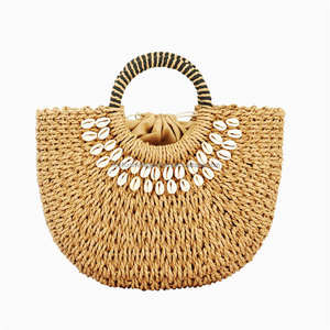 Nueva Colección de Bolsos de Paja Estilo Boho para Viaje, Bolsos de Playa Hechos a Mano, Bolsos de Jacinto de Agua para Uso Diario, Moda Tropical - Product Image 1