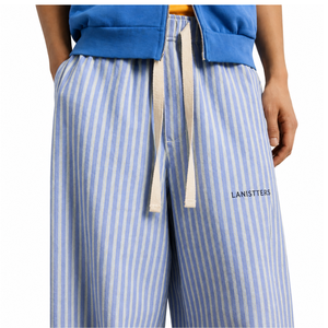 Pantalon décontracté pour homme à rayures, coupe décontractée, taille élastique avec cordon de serrage, jambe droite, avec poches, personnalisable OEM, streetwear d'été - Product Image 1