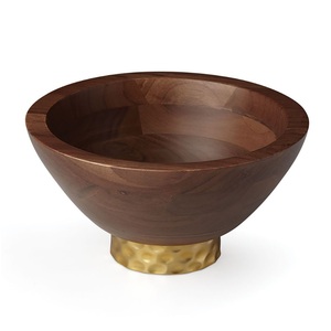 Centre de table exécutif en bois foncé avec piétement en colonne cannelée et bol décoratif en laiton - Product Image 5