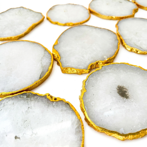 Natural Salt Agate <b>Coasters</b> Gold Edged Luxury Gemstone Sliced Stone <b>Drink</b> <b>Coaster</b> Set for Home Decor Wholesale Artisan Gift - Product Image 1