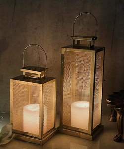 <b>Brass</b> Rectangular <b>Lantern</b> Set with Mesh Design for Home Decoration At Cheap Price - Product Image 2