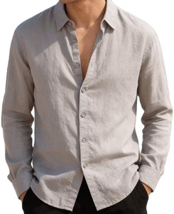 Camisa de Verano para Hombre, Cuello Alto, Manga Larga, Casual, Holgada, de Color Sólido, Absorbente de Sudor, Transpirable y Versátil - Product Image 1