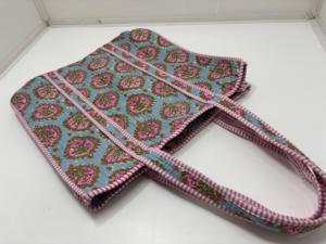 Handmade Kantha Quilted Tote <b>Bag</b> with Geometric Print <b>Fabric</b> Back Zip Striped Handles for Shopping Travel Everyday Use & Gifting - Product Image 4